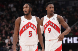 Immanuel Quickley and RJ Barrett, both still young and with bright futures, may end up proving the Raptors got the better end of the deal with the Knicks. (AP Photo/Chris Young)